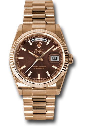 Rolex Day-Date 118235 Everose Gold 36 Fluted Bezel - Chocolate Index Dial - President Bracelet - choip