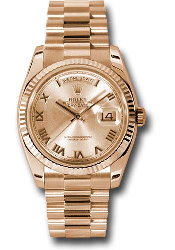 Rolex Day-Date 118235 Pink Gold 36 Fluted Bezel - Champagne Roman Dial - President Bracelet - chrp Main image