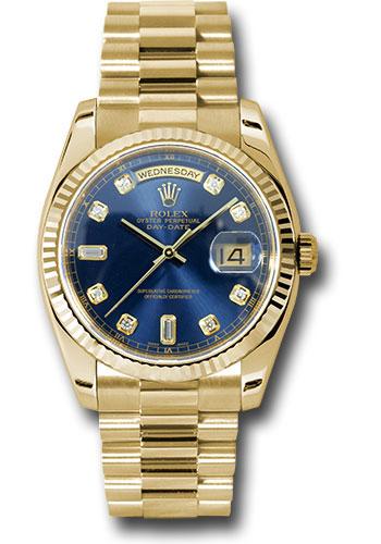 Rolex Day-Date 118238 Yellow Gold 36 Fluted Bezel - Blue Diamond Dial - President Bracelet - bdp Main image