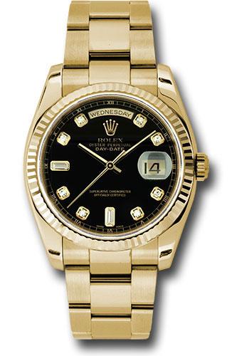 Rolex Day-Date 118238 Yellow Gold 36 Fluted Bezel - Black Diamond Dial - Oyster Bracelet - bkdo Main image