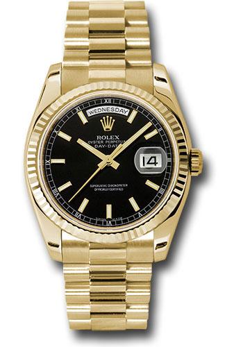 Rolex Day-Date 118238 Yellow Gold 36 Fluted Bezel - Black Index Dial - President Bracelet - bksp Main image