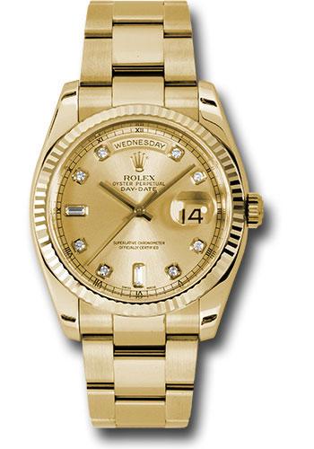 Rolex Day-Date 118238 Yellow Gold 36 Fluted Bezel - Champagne Diamond Dial - Oyster Bracelet - chdo