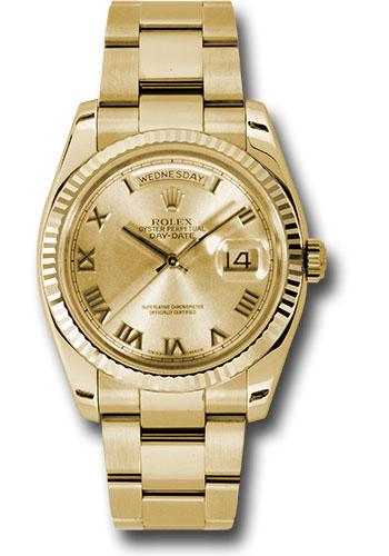 Rolex Day-Date 118238 Yellow Gold 36 Fluted Bezel - Champagne Roman Dial - Oyster Bracelet - chro