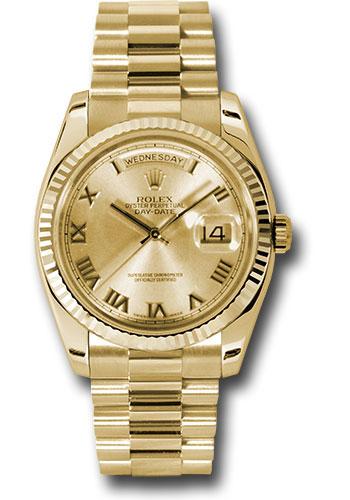 Rolex Day-Date 118238 Yellow Gold 36 Fluted Bezel - Champagne Roman Dial - President Bracelet - chrp