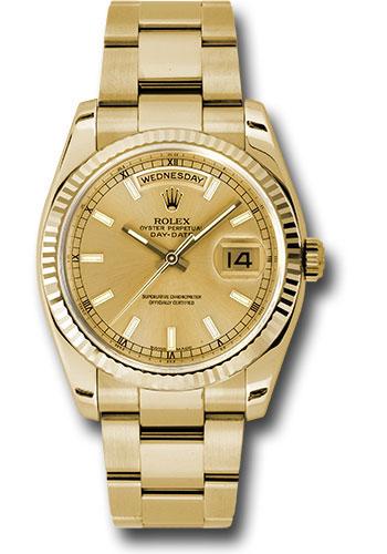 Rolex Day-Date 118238 Yellow Gold 36 Fluted Bezel - Champagne Index Dial - Oyster Bracelet - chso