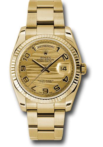 Rolex Day-Date 118238 Yellow Gold 36 Fluted Bezel - Champagne Wave Arabic Dial - Oyster Bracelet - chwao Main image