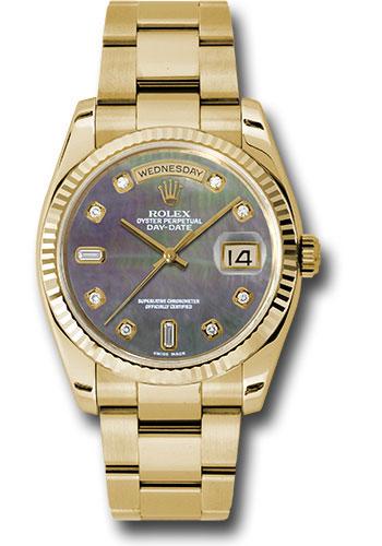 Rolex Day-Date 118238 Yellow Gold 36 Fluted Bezel - Dark Mother-Of-Pearl Diamond Dial - Oyster Bracelet - dkmdo Main image