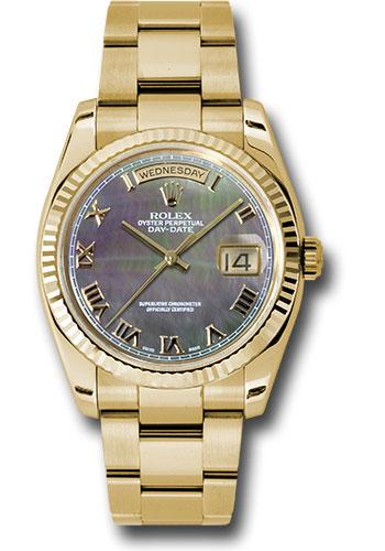 Rolex Day-Date 118238 Yellow Gold 36 Fluted Bezel - Dark Mother-Of-Pearl Roman Dial - Oyster Bracelet - dkmro