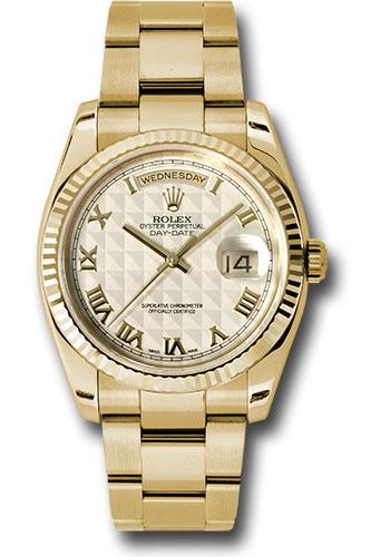 Rolex Day-Date 118238 Yellow Gold 36 Fluted Bezel - Ivory Pyramid Roman Dial - Oyster Bracelet - ipro Main image
