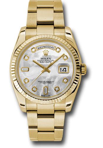 Rolex Day-Date 118238 Yellow Gold 36 Fluted Bezel - Mother-Of-Pearl Diamond Dial - Oyster Bracelet - mdo
