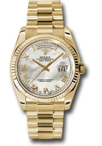 Rolex Day-Date 118238 Yellow Gold 36 Fluted Bezel - Mother-Of-Pearl Roman Dial - President Bracelet - mrp