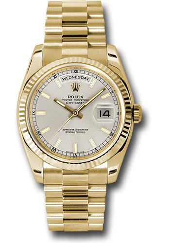 Rolex Day-Date 118238 Yellow Gold 36 Fluted Bezel - Silver Index Dial - President Bracelet - sip