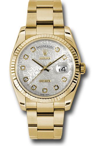 Rolex Day-Date 118238 Yellow Gold 36 Fluted Bezel - Silver Jubilee Diamond Dial - Oyster Bracelet - sjdo Main image