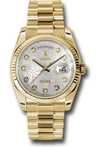 Rolex Day-Date 118238 Yellow Gold 36 Fluted Bezel - Silver Jubilee Diamond Dial - President Bracelet - sjdp Main image
