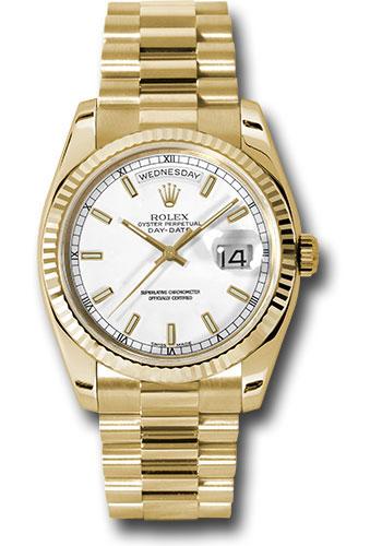 Rolex Day-Date 118238 Yellow Gold 36 Fluted Bezel - White Index Dial - President Bracelet - wsp