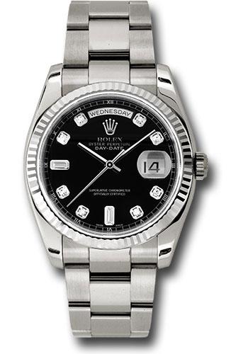Rolex Day-Date 118239 White Gold 36 Fluted Bezel - Black Diamond Dial - Oyster Bracelet - bkdo
