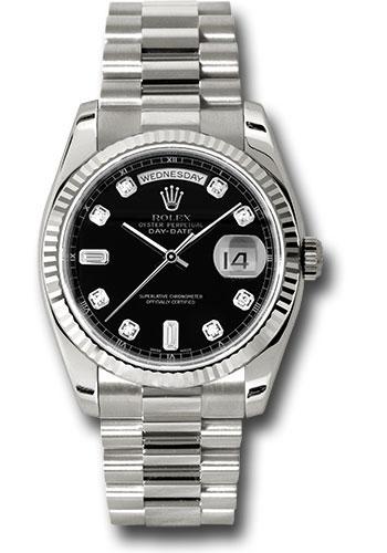 Rolex Day-Date 118239 White Gold 36 Fluted Bezel - Black Diamond Dial - President Bracelet - bkdp