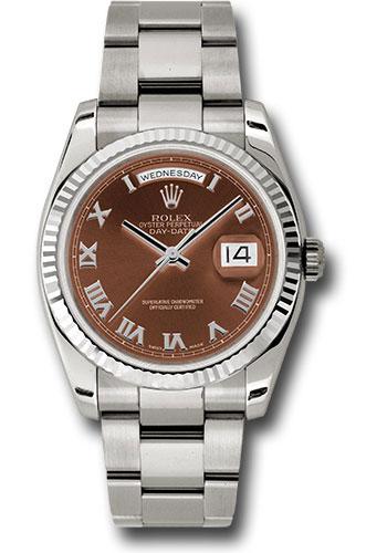 Rolex Day-Date 118239 White Gold 36 Fluted Bezel - Havana Brown Roman Dial - Oyster Bracelet - hbro