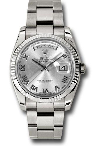 Rolex Day-Date 118239 White Gold 36 Fluted Bezel - Rhodium Roman Dial - Oyster Bracelet - rro