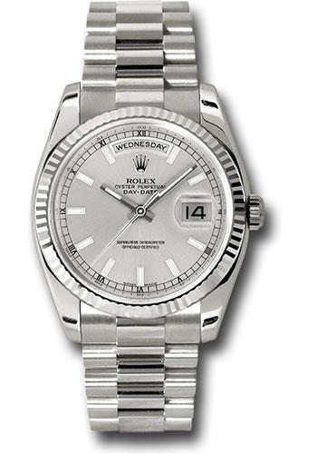 Rolex Day-Date 118239 White Gold 36 Fluted Bezel - Silver Index Dial - President Bracelet - ssp