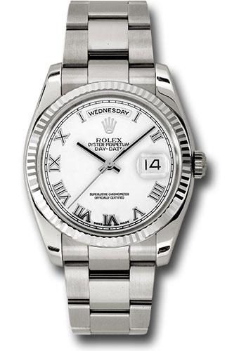 Rolex Day-Date 118239 White Gold 36 Fluted Bezel - White Roman Dial - Oyster Bracelet - wro