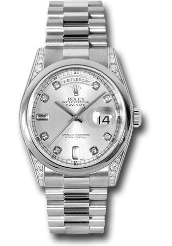 Rolex Day-Date 118296 Platinum 36 Domed Bezel - Silver Diamond Dial - President Bracelet - sdp Main image