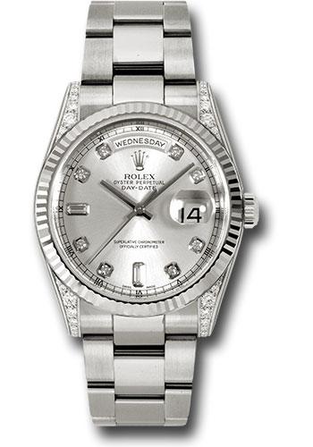 Rolex Day-Date 118339 White Gold 36 Fluted Bezel - Silver Diamond Dial - Oyster Bracelet - sdo