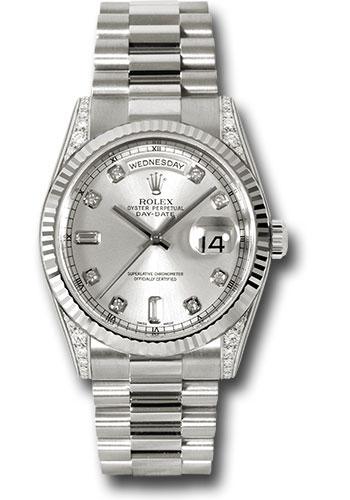 Rolex Day-Date 118339 White Gold 36 Fluted Bezel - Silver Diamond Dial - President Bracelet - sdp