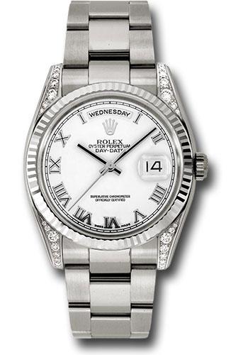 Rolex Day-Date 118339 White Gold 36 Fluted Bezel - White Roman Dial - Oyster Bracelet - wro Main image