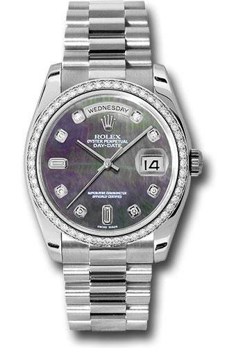 Rolex Day-Date 118346 Platinum 36 Bezel - Dark Mother-Of-Pearl Diamond Dial - President Bracelet - dkmdp