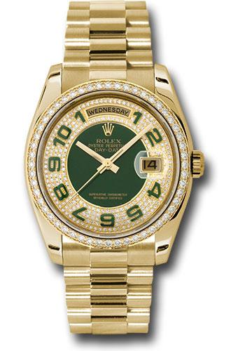 Rolex Day-Date 118348 Yellow Gold 36 Bezel - Pave Edge Green Dial - President Bracelet - pgap Main image