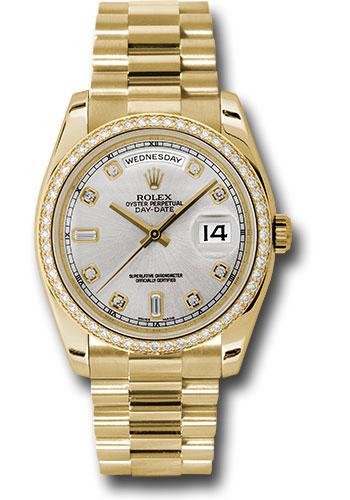 Rolex Day-Date 118348 Yellow Gold 36 Bezel - Silver Diamond Dial - President Bracelet - sdp Main image