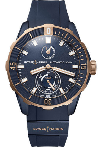 Ulysse Nardin 1185-170-3/BLUE Diver 44mm Titanium and Rose Gold Case Blue Dial Blue Rubber Strap