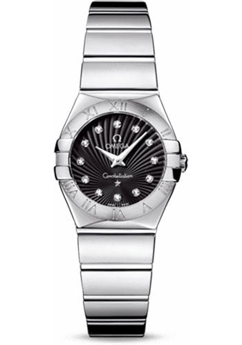 Omega Constellation 123.10.24.60.51.002 Ladies Polished Quartz 24mm Polished Steel Case - Black Diamond Dial - Steel Bracelet