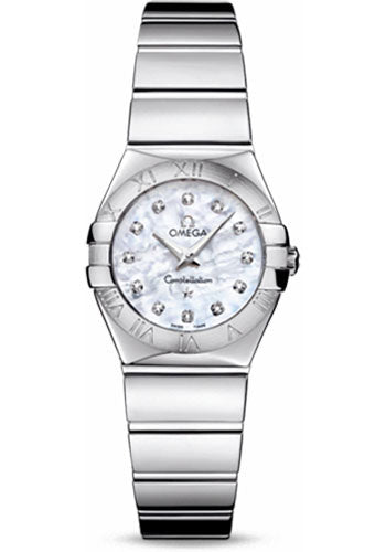 Omega Constellation 123.10.24.60.55.002 Ladies Polished Quartz 24mm Polished Steel Case - Mother-Of-Pearl Diamond Dial - Steel Bracelet