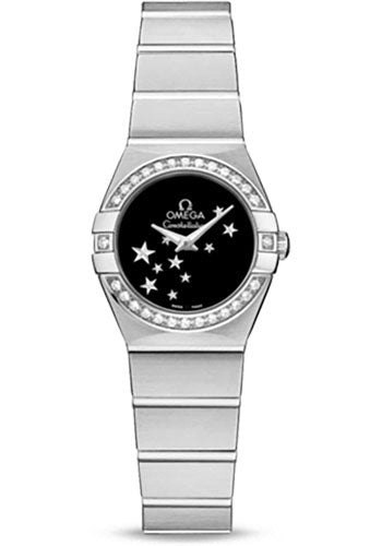 Omega Constellation 123.15.24.60.01.001 Ladies Quartz 24mm Brushed Steel Case - Diamond Bezel - Black Dial