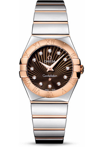 Omega Constellation 123.20.27.60.63.002 Ladies Polished Quartz 27mm Polished Steel And Red Gold Case - Brown Diamond Dial - Steel And Red Gold Bracelet