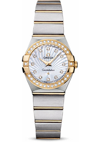 Omega Constellation 123.25.24.60.55.004 Ladies Quartz 24mm Brushed Steel And Yellow Gold Case - Diamond Bezel - Mother-Of-Pearl Diamond Dial