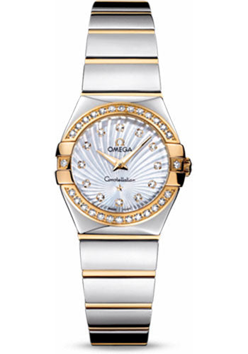 Omega Constellation 123.25.24.60.55.008 Ladies Polished Quartz 24mm Polished Steel And Yellow Gold Case - Diamond Bezel - Mother-Of-Pearl Diamond Dial - Steel And Yellow Gold Bracelet