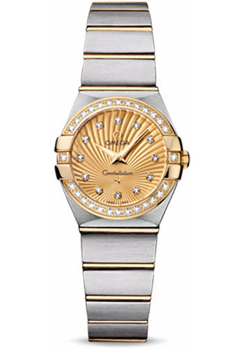 Omega Constellation 123.25.24.60.58.001 Ladies Quartz 24mm Brushed Steel And Yellow Gold Case - Diamond Bezel - Champagne Diamond Dial