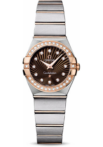 Omega Constellation 123.25.24.60.63.001 Ladies Quartz 24mm Brushed Steel And Red Gold Case - Diamond Bezel - Brown Diamond Dial
