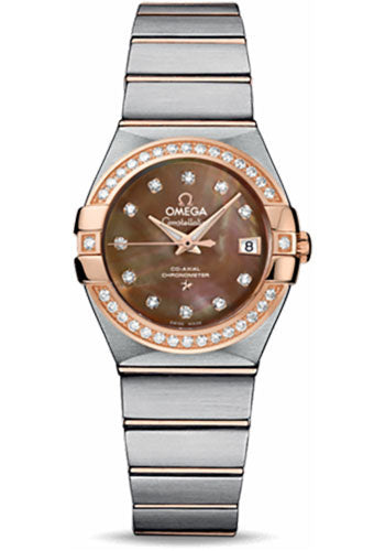 Omega Constellation 123.25.27.20.57.001 Ladies Chronometer 27mm Brushed Steel And Red Gold Case - Diamond Bezel - Dark Mother-Of-Pearl Diamond Dial