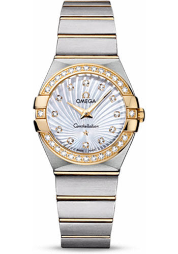 Omega Constellation 123.25.27.60.55.004 Ladies Quartz 27mm Brushed Steel And Yellow Gold Case - Diamond Bezel - Mother-Of-Pearl Diamond Dial