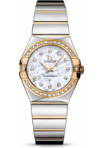 Omega Constellation 123.25.27.60.55.007 Ladies Polished Quartz 27mm Polished Steel And Yellow Gold Case - Diamond Bezel - Mother-Of-Pearl Diamond Dial - Steel And Yellow Gold Bracelet