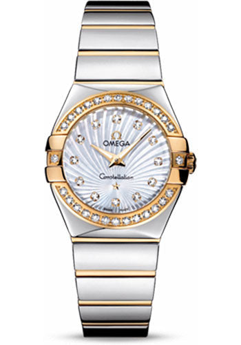 Omega Constellation 123.25.27.60.55.008 Ladies Polished Quartz 27mm Polished Steel And Yellow Gold Case - Diamond Bezel - Mother-Of-Pearl Diamond Dial - Steel And Yellow Gold Bracelet