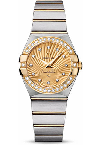 Omega Constellation 123.25.27.60.58.001 Ladies Quartz 27mm Brushed Steel And Yellow Gold Case - Diamond Bezel - Champagne Diamond Dial