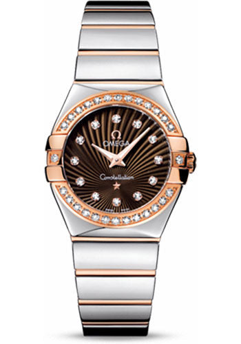 Omega Constellation 123.25.27.60.63.002 Ladies Polished Quartz 27mm Polished Steel And Red Gold Case - Diamond Bezel - Brown Diamond Dial - Steel And Red Gold Bracelet