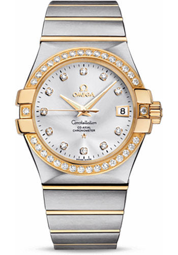 Omega Constellation 123.25.35.20.52.002 Gents Chronometer 35mm Brushed Steel And Yellow Gold Case - Diamond Bezel - Silver Diamond Dial Main image