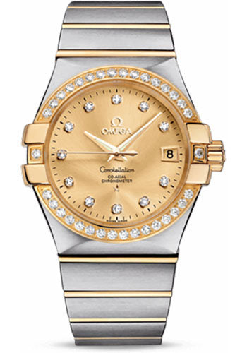 Omega Constellation 123.25.35.20.58.001 Gents Chronometer 35mm Brushed Steel And Yellow Gold Case - Diamond Bezel - Champagne Diamond Dial
