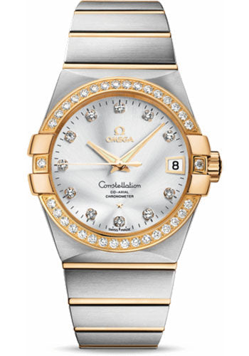Omega Constellation 123.25.38.21.52.002 Gents Chronometer 38mm Brushed Steel And Yellow Gold Case - Diamond Bezel - Silver Diamond Dial